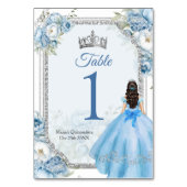 Numéro De Table Mis Quince Bleu Floral Argent Couronne Quinceañera (Dos)