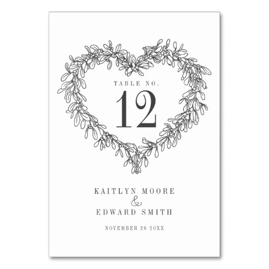Numéro De Table Mistletoe coeur art gris événement mariage (Dos)