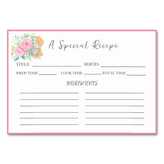 Numéro De Table Mixeur Aquarelle Avec Échange De Recettes Roses (Devant)