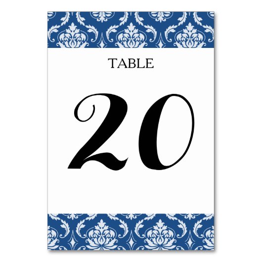 Numéro De Table Modèle bleu classique Damask (Dos)