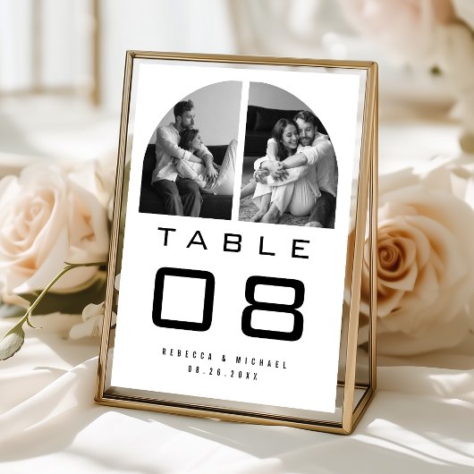 Numéro De Table Modern Arch Photo Black and White Wedding