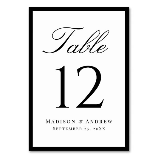 Numéro De Table Modern Black Border Wedding (Dos)
