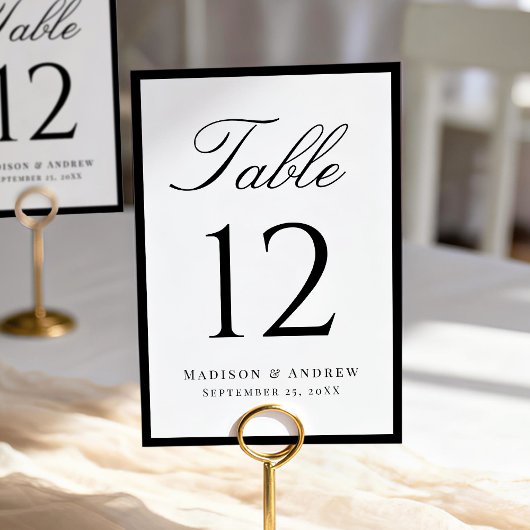 Numéro De Table Modern Black Border Wedding