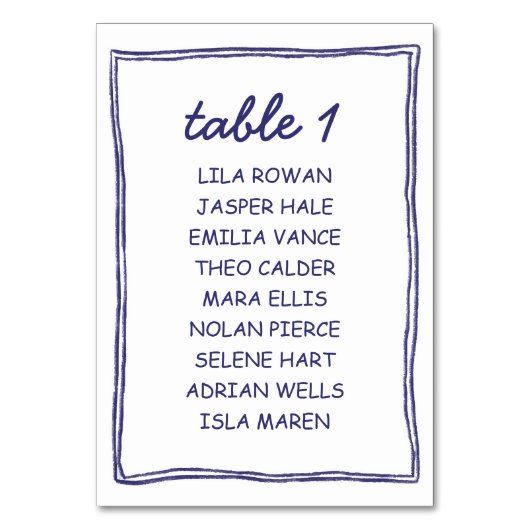 Numéro De Table Modern Blue Doodle Number Seating Chart Card (Par défaut)