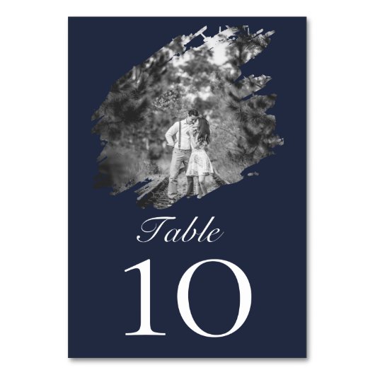 Numéro De Table Modern Brushstroke Photo Wedding | Navy Blue (Par défaut)