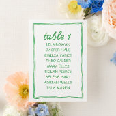 Numéro De Table Modern Green Doodle Wedding Seating Chart Card