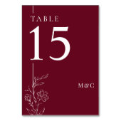Numéro De Table Modern Line Art Floral Burgundy Elegant Wedding (Par défaut)