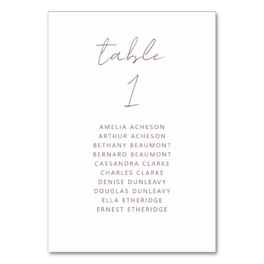 Numéro De Table Modern Minimal Mauve Script Wedding (Dos)