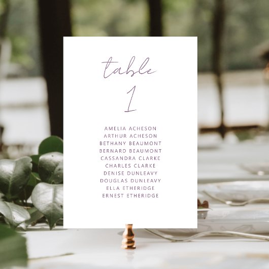 Numéro De Table Modern Minimal Mauve Script Wedding