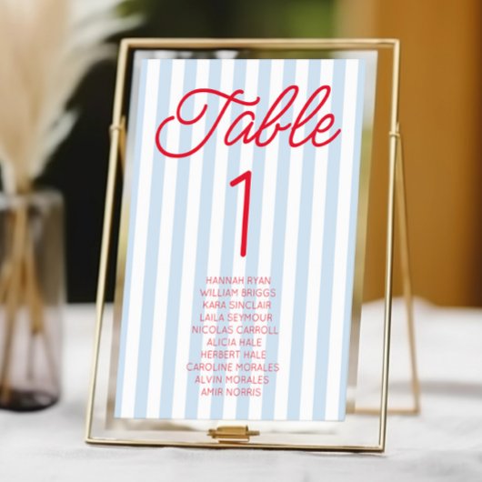 Numéro De Table Modern Minimal Minimalist Blue Stripes Red Wedding
