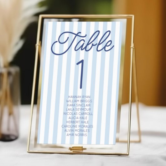 Numéro De Table Modern Minimal Minimalist Blue Stripes Wedding