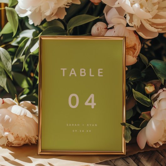 Numéro De Table Modern Minimalistic Lime Green Wedding