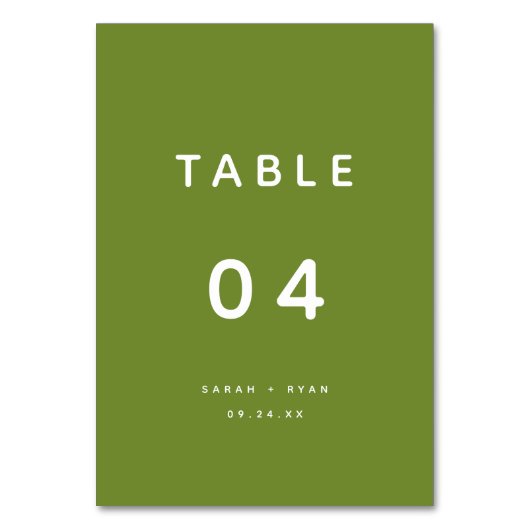 Numéro De Table Modern Minimalistic Olive Green Custom Wedding (Par défaut)