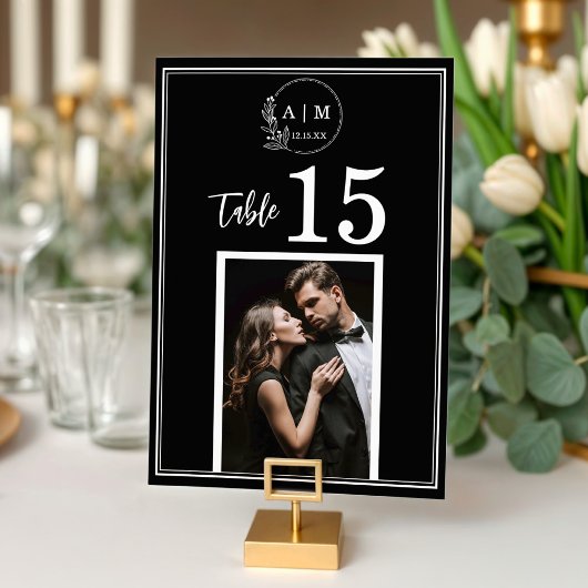 Numéro De Table Modern Monogram Photo Wedding Table Number Card