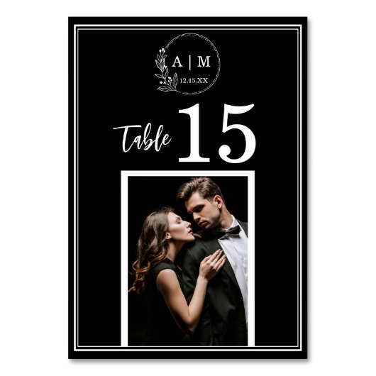 Numéro De Table Modern Monogram Photo Wedding Table Number Card (Dos)