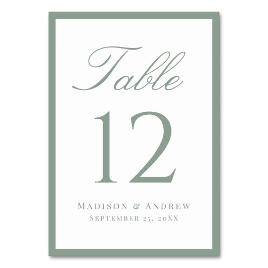 Numéro De Table Modern Sage Green Border Wedding (Par défaut)