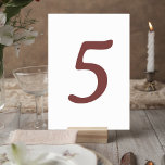 Numéro De Table Modern Terracotta Number Table Card<br><div class="desc">Complete your reception look with this elegant minimalist wedding table number sign, designed to coordinate beautifully with modern, neutral wedding decor. Featuring a bold yet softly curved terracotta number against a clean, light background, this table card brings effortless sophistication to your celebration. The oversized numeral creates a striking focal point...</div>
