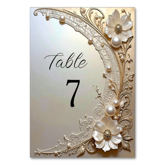 Numéro De Table Modern White Flowers Pearls Table Number (Par défaut)