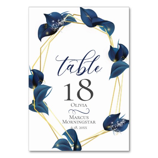 NUMÉRO DE TABLE | Moderne Bleu Indigo et Or Foncé (Par défaut)