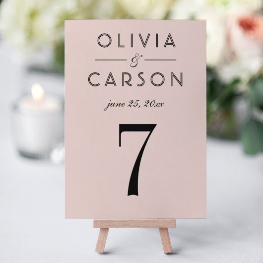 Numéro de table moderne Blush et Black Mariage