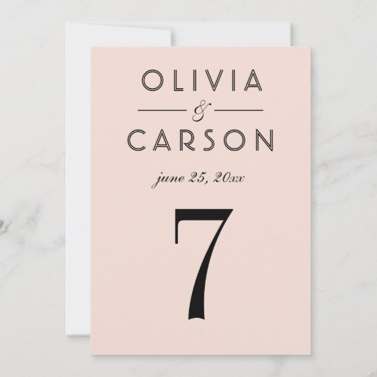 Numéro de table moderne Blush et Black Mariage (Dos)