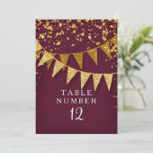 Numéro de table moderne bordeaux pailleté or banni (Debout devant)