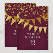 Numéro de table moderne bordeaux pailleté or banni (Devant / Derrière)