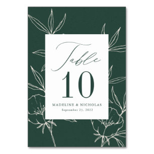 Numéro De Table Moderne Botanique Floral Vert foncé & Mariage de c