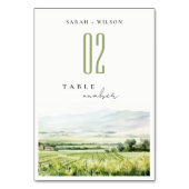 Numéro De Table Moderne Chic Aquarelle Vignoble Paysage Mariage (Dos)