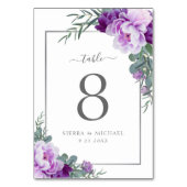 Numéro De Table Moderne Elégant Floral Purple & Mariage Argent (Dos)