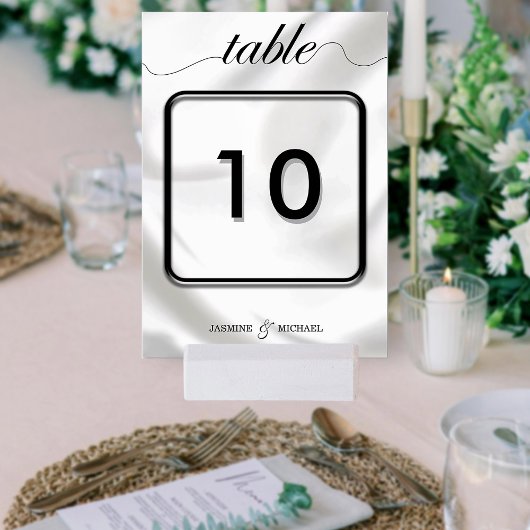 Numéro De Table Moderne Élégant Mariage Simple Noir et Blanc Scrip