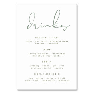 Numéro De Table Moderne Elegant Sage Green White Mariage Menu bois