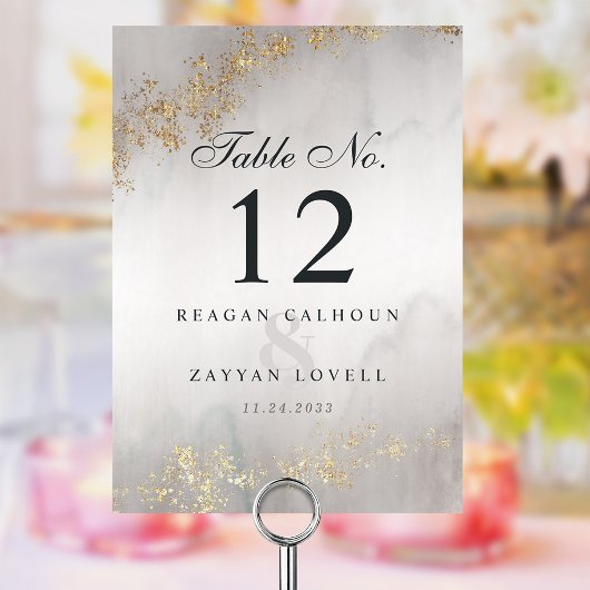 Numéro De Table Moderne Luxe Gold Flecks Gris Aquarelle Mariage Ta