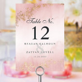 Numéro De Table Moderne Luxe Paillettes Dorées Mariage Rose Clair