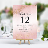 Numéro De Table Moderne Luxe Paillettes Dorées Mariage Rose Clair