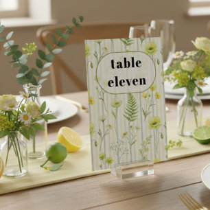 Numéro De Table Moderne Mariage à Rayures de Fleurs Sauvages Vert