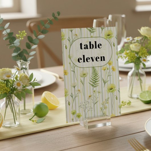 Numéro De Table Moderne Mariage à Rayures de Fleurs Sauvages Vert