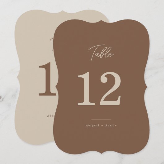 Numéro de table moderne marron beige bicolore (Devant / Derrière)