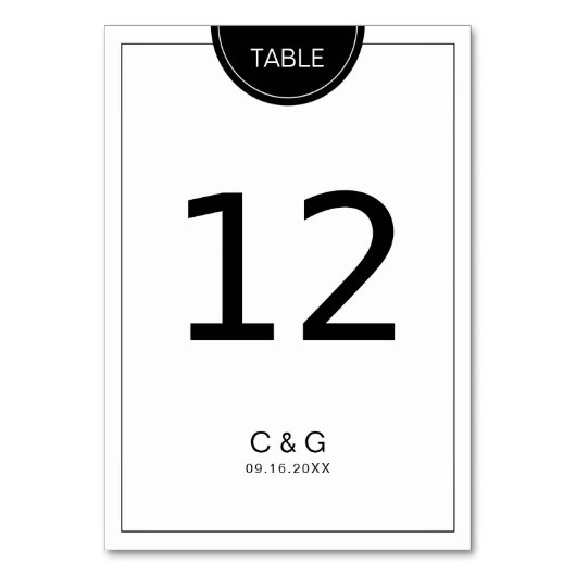 Numéro de table moderne noir et blanc (Dos)