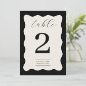 Numéro de Table Moderne Ondulé Noir et Crème (Debout devant)