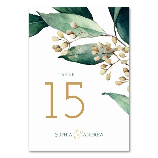 Numéro De Table Moderne peint botanique verdure mariage rustique (Par défaut)