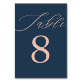 Numéro De Table moderne Rose et bleu foncé Mariage or (Dos)