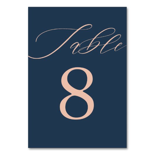 Numéro De Table moderne Rose et bleu foncé Mariage or (Dos)
