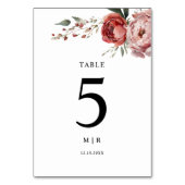 Numéro De Table Moderne Rustique Bourgogne Blush Floral Mariage (Dos)