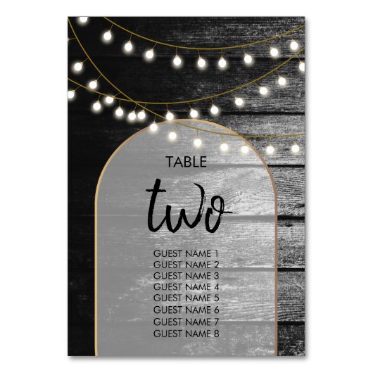 Numéro De Table Moderne Rustique Noir Bois Lumière Arc Mariage (Dos)