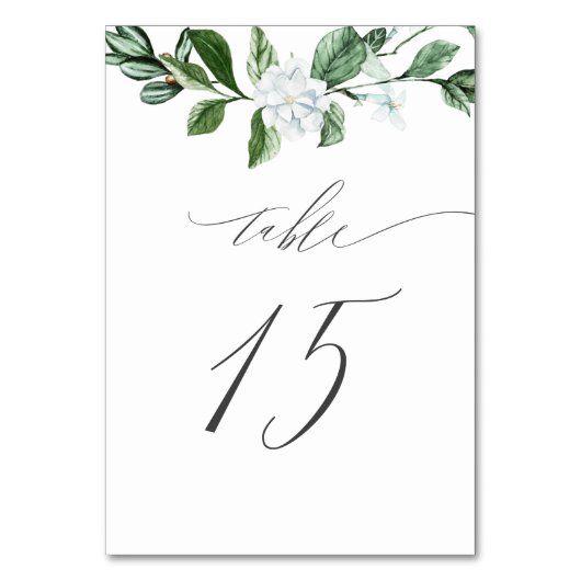 Numéro De Table Moderne Sage vert Flore blanc No 15 Mariage (Dos)