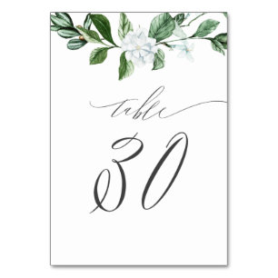 Numéro De Table Moderne Sage vert Flore blanc No 30 Mariage