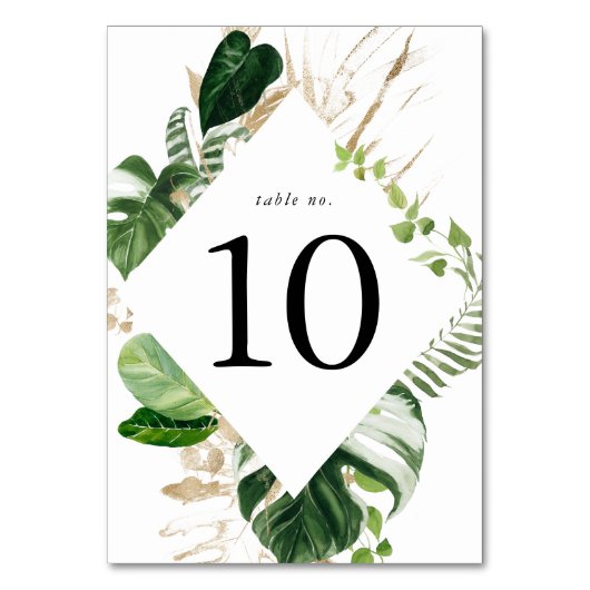 Numéro De Table Moderne Tropical Feuille Gold Personnalisé (Dos)