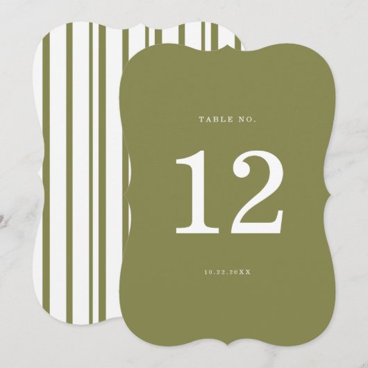 Numéro de table moderne vert olive découpé (Devant / Derrière)