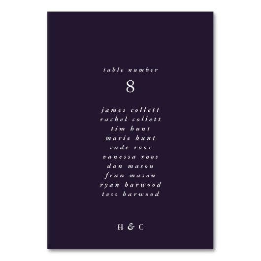 Numéro De Table Moderne violet simple Mariage (Dos)